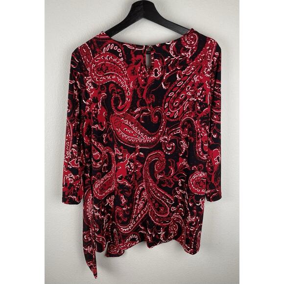 Cocomo Top Womens Size 1X Red 3/4 Sleeve Artsy Textured Stretch Ruched Career - Picture 5 of 9